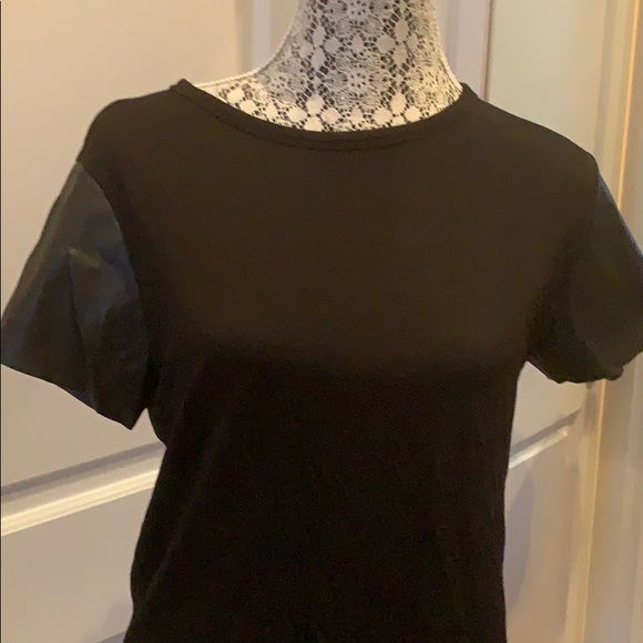 Black Aritzia T-Shirt with Leather Sleeves - XS - Picture 2 of 4